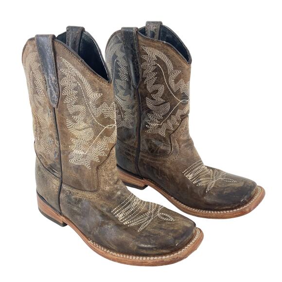 Veretta Boys' Size 4Y Brown Distressed Round Toe Western Boots Preowned - Picture 1 of 6